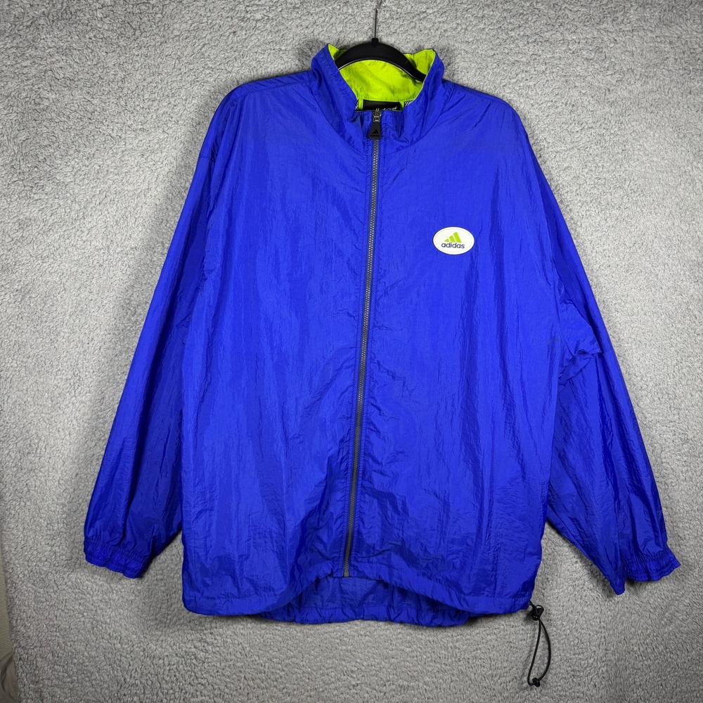 Vintage Adidas Equipment Windbreaker Jacket Mens Large Blue‎ Neon Yellow 90s Zip